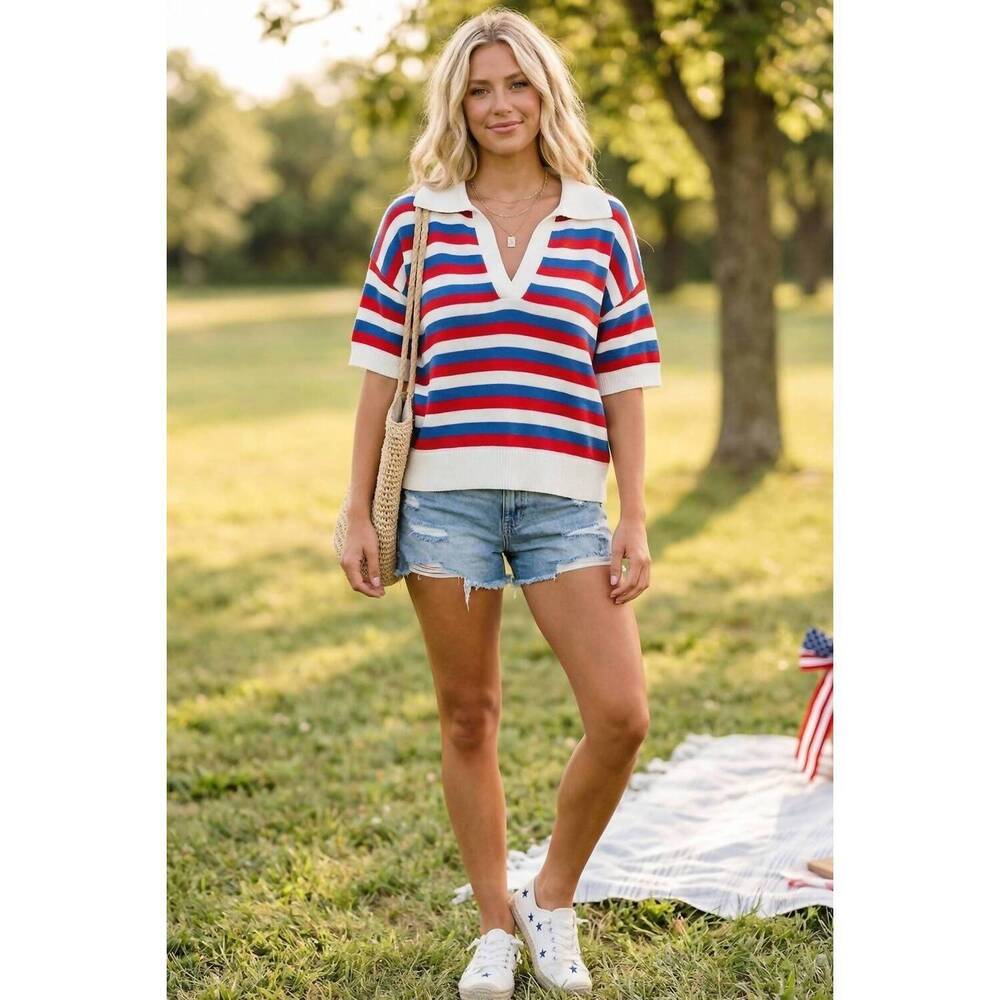 NEW SEWN AND SEEN americana striped lightweight sweater in multicolor